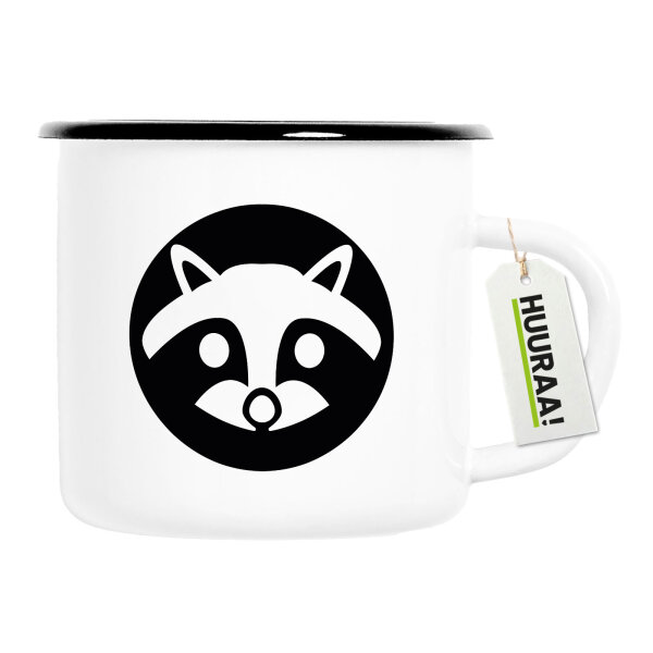 Emaille Tasse Waschbär Kopf Silhouette 300ml Vintage Emaille Becher