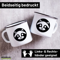 Emaille Tasse Waschbär Kopf Silhouette 300ml Vintage...