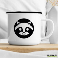 Emaille Tasse Waschbär Kopf Silhouette 300ml Vintage Emaille Becher