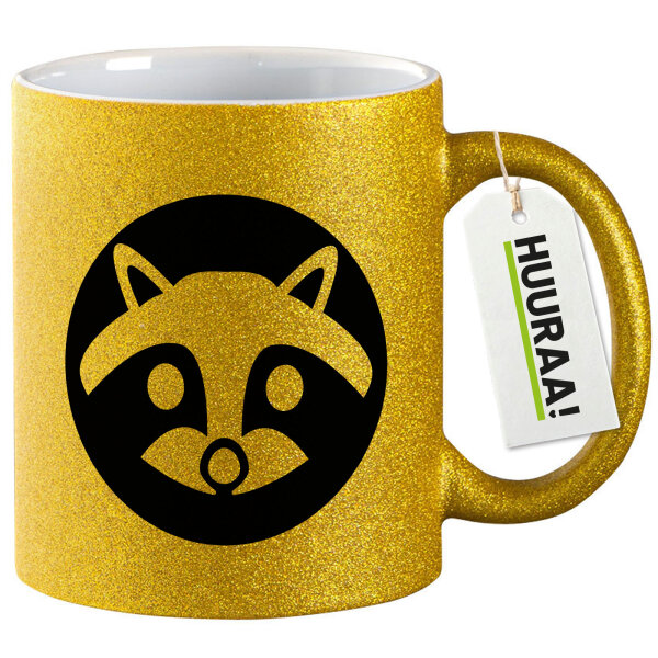 Glitzertasse Waschbär Kopf Silhouette 330ml
