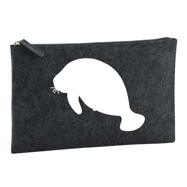 Kulturbeutel Seekuh Silhouette 1 Liter Filz Charcoal Kosmetiktasche