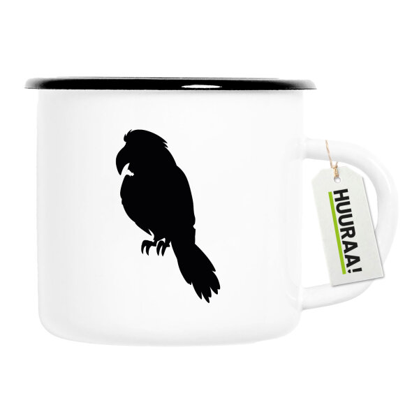 Emaille Tasse Papagei Silhouette 300ml Vintage Emaille Becher