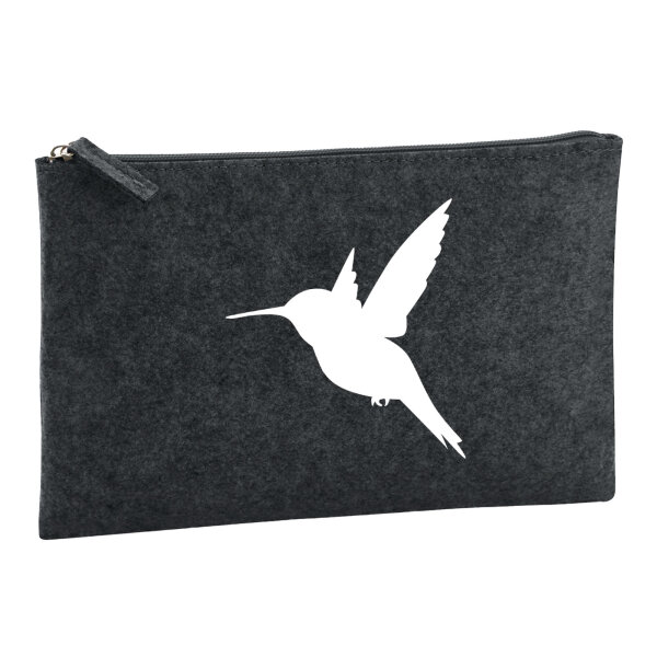Kulturbeutel Kolibri Silhouette 1 Liter Filz Charcoal Kosmetiktasche