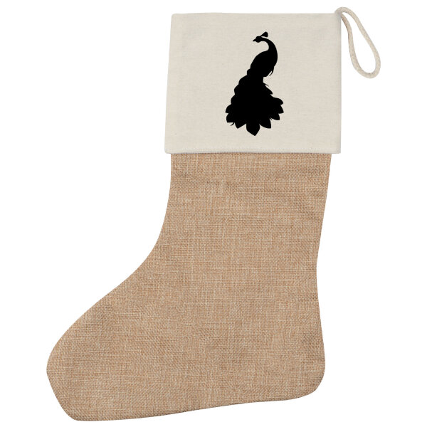 Weihnachtsstrumpf Pfau Silhouette Beige