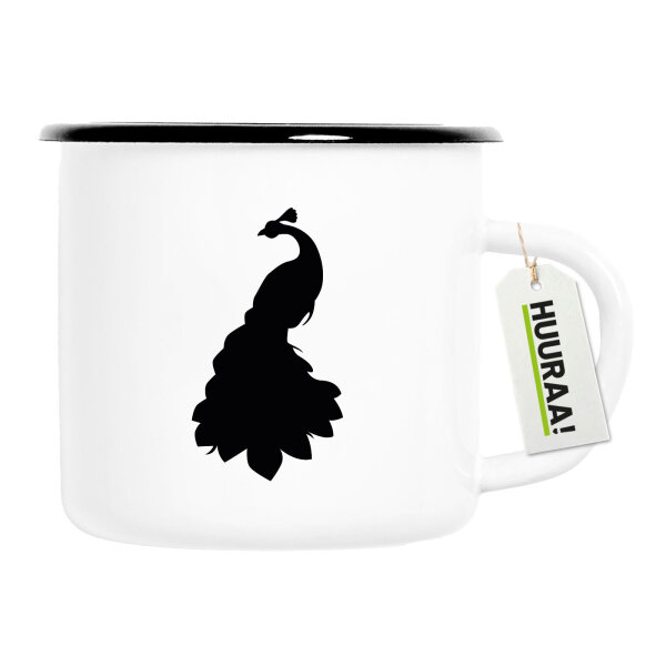Emaille Tasse Pfau Silhouette 300ml Vintage Emaille Becher