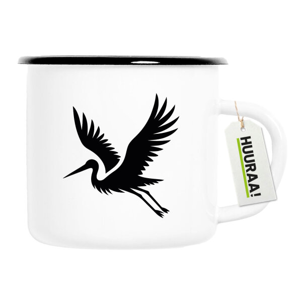 Emaille Tasse Storch Silhouette 300ml Vintage Emaille Becher