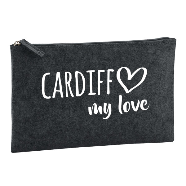 Kulturbeutel Cardiff my love 1 Liter Filz Charcoal Kosmetiktasche
