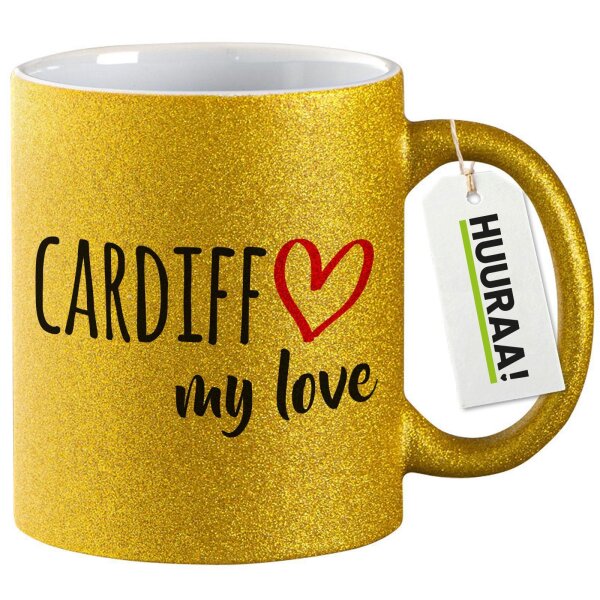 Glitzertasse Cardiff my love 330ml