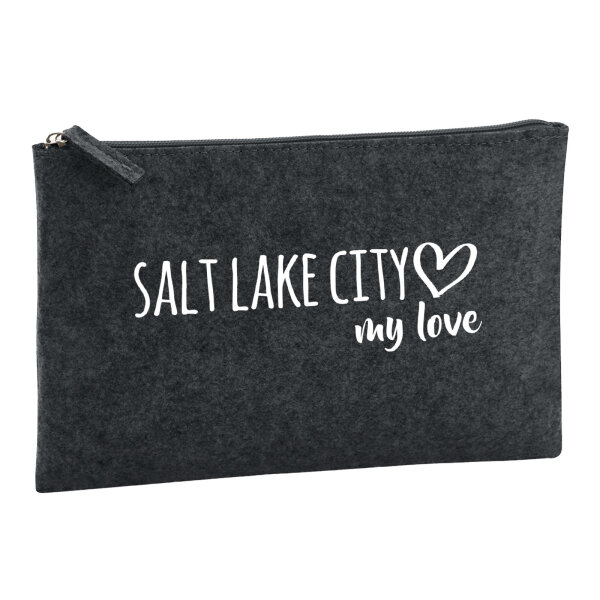 Kulturbeutel Salt Lake City my love 1 Liter Filz Charcoal Kosmetiktasche