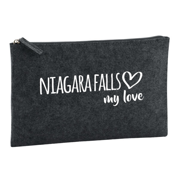 Kulturbeutel Niagara Falls my love 1 Liter Filz Charcoal Kosmetiktasche