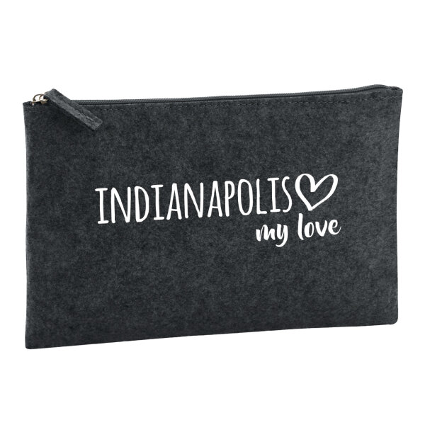 Kulturbeutel Indianapolis my love 1 Liter Filz Charcoal Kosmetiktasche