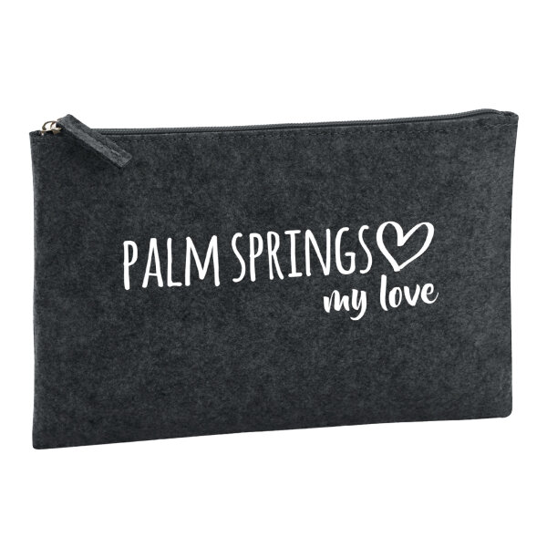 Kulturbeutel Palm Springs my love 1 Liter Filz Charcoal Kosmetiktasche