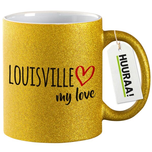 Glitzertasse Louisville my love 330ml