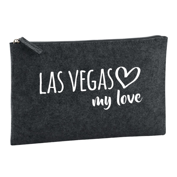 Kulturbeutel Las Vegas my love 1 Liter Filz Charcoal Kosmetiktasche