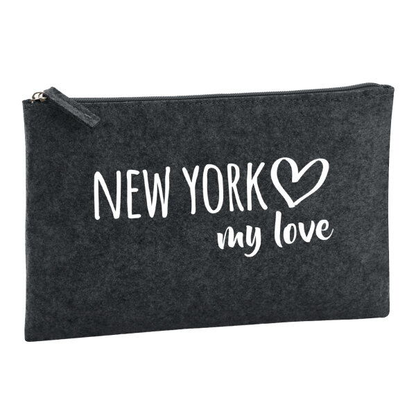 Kulturbeutel New York my love 1 Liter Filz Charcoal Kosmetiktasche