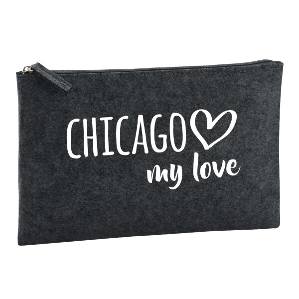 Kulturbeutel Chicago my love 1 Liter Filz Charcoal Kosmetiktasche