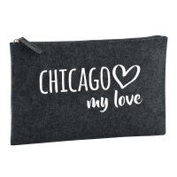 Kulturbeutel Chicago my love 1 Liter Filz Charcoal...