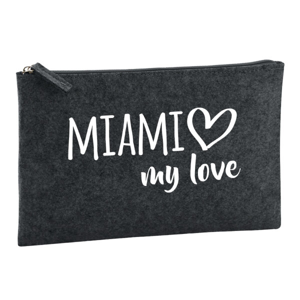 Kulturbeutel Miami my love 1 Liter Filz Charcoal Kosmetiktasche