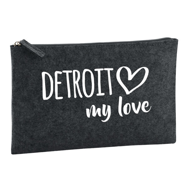 Kulturbeutel Detroit my love 1 Liter Filz Charcoal Kosmetiktasche