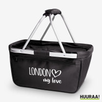 Einkaufskorb London my love in Black, faltbar, 20 Liter