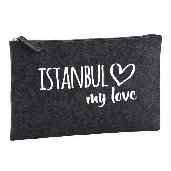 Kulturbeutel Istanbul my love 1 Liter Filz Charcoal Kosmetiktasche