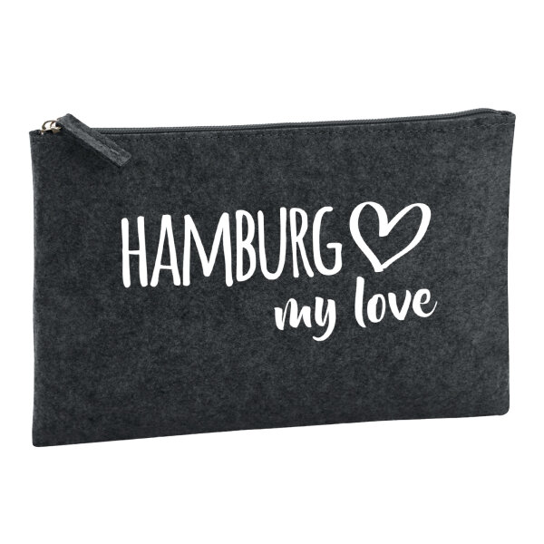 Kulturbeutel Hamburg my love 1 Liter Filz Charcoal Kosmetiktasche