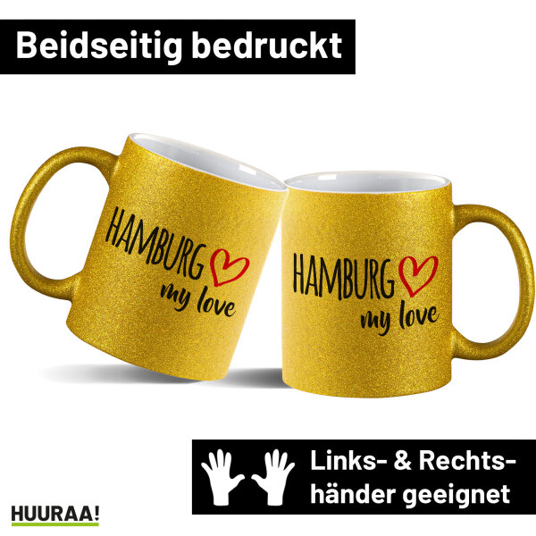 Glitzertasse Hamburg my love 330ml