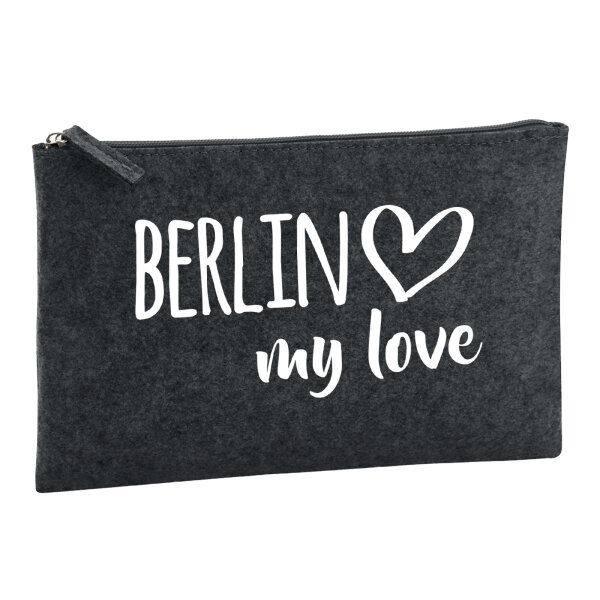 Kulturbeutel Berlin my love 1 Liter Filz Charcoal Kosmetiktasche