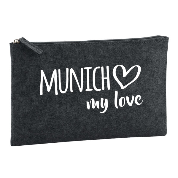 Kulturbeutel Munich my love 1 Liter Filz Charcoal Kosmetiktasche
