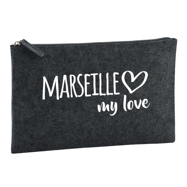 Kulturbeutel Marseille my love 1 Liter Filz Charcoal Kosmetiktasche