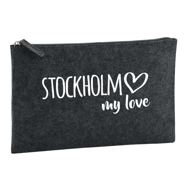 Kulturbeutel Stockholm my love 1 Liter Filz Charcoal Kosmetiktasche