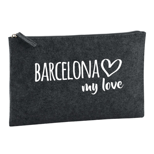 Kulturbeutel Barcelona my love 1 Liter Filz Charcoal Kosmetiktasche