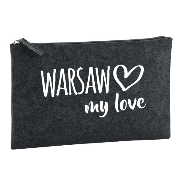 Kulturbeutel Warsaw my love 1 Liter Filz Charcoal Kosmetiktasche