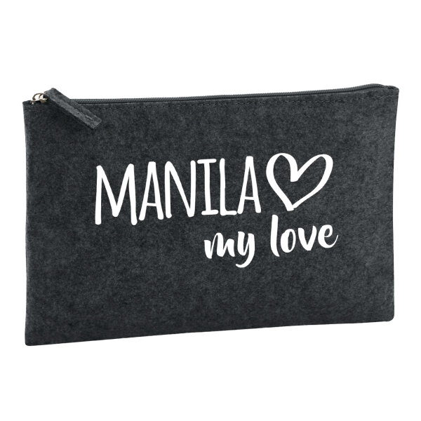 Kulturbeutel Manila my love 1 Liter Filz Charcoal Kosmetiktasche