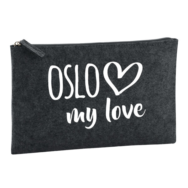 Kulturbeutel Oslo my love 1 Liter Filz Charcoal Kosmetiktasche