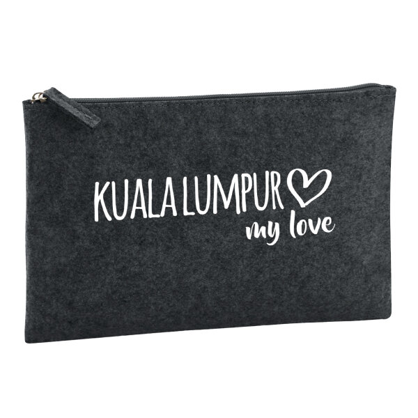 Kulturbeutel Kuala Lumpur my love 1 Liter Filz Charcoal Kosmetiktasche