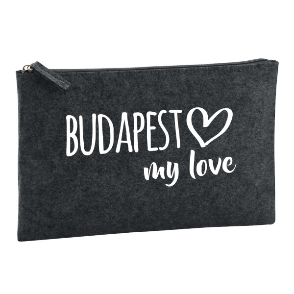Kulturbeutel Budapest my love 1 Liter Filz Charcoal Kosmetiktasche