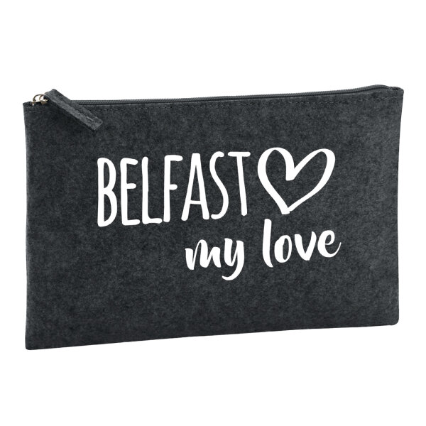 Kulturbeutel Belfast my love 1 Liter Filz Charcoal Kosmetiktasche