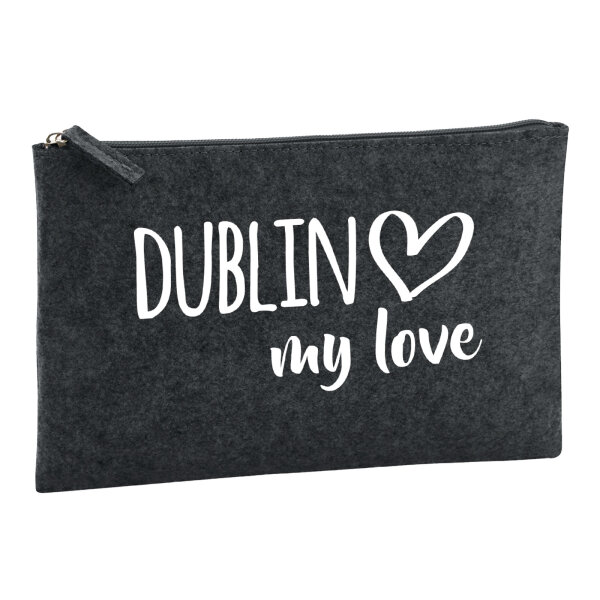 Kulturbeutel Dublin my love 1 Liter Filz Charcoal Kosmetiktasche