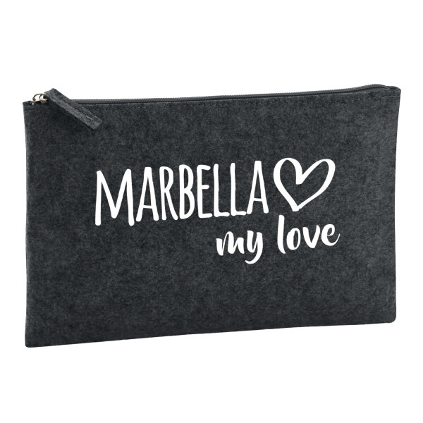 Kulturbeutel Marbella my love 1 Liter Filz Charcoal Kosmetiktasche