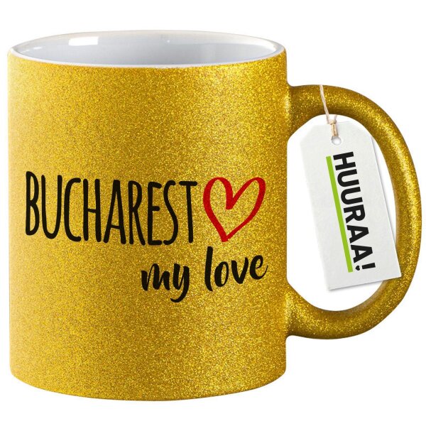 Glitzertasse Bucharest my love 330ml