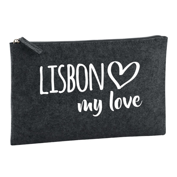 Kulturbeutel Lisbon my love 1 Liter Filz Charcoal Kosmetiktasche