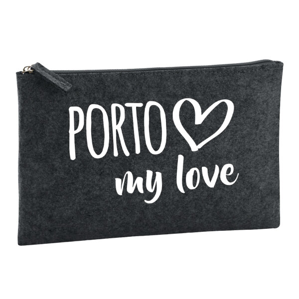 Kulturbeutel Porto my love 1 Liter Filz Charcoal Kosmetiktasche