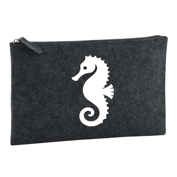 Kulturbeutel Seepferdchen Silhouette 1 Liter Filz Charcoal Kosmetiktasche