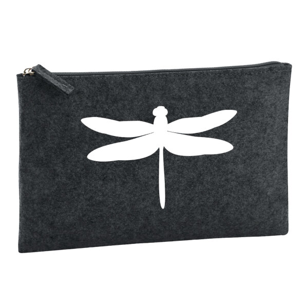 Kulturbeutel Libelle Silhouette 1 Liter Filz Charcoal Kosmetiktasche