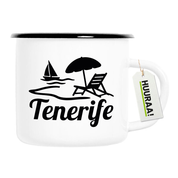 Emaille Tasse Tenerife Inselmotiv Spanien 300ml Vintage Emaille Becher