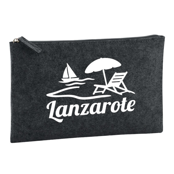 Kulturbeutel Lanzarote Inselmotiv Spanien 1 Liter Filz Charcoal Kosmetiktasche