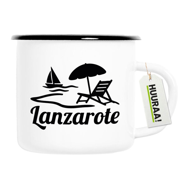 Emaille Tasse Lanzarote Inselmotiv Spanien 300ml Vintage Emaille Becher