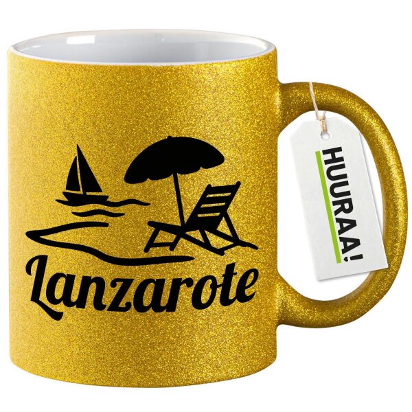 Glitzertasse Lanzarote Inselmotiv Spanien 330ml