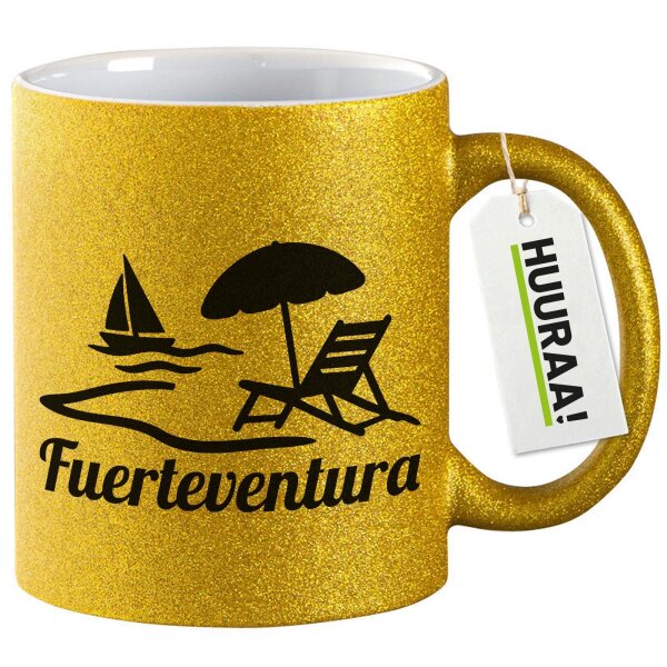 Glitzertasse Fuerteventura Inselmotiv Spanien 330ml